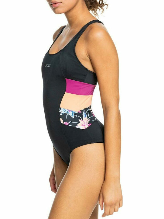 Active Athletic One-Piece Swimsuit Floral Navy Blue