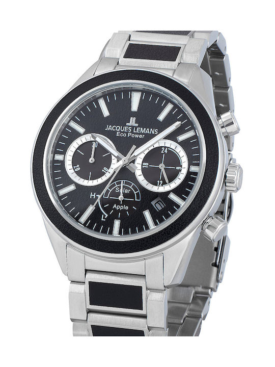 Jacques Lemans Eco Power Apple Uhr Chronograph Solar mit Silber Metallarmband