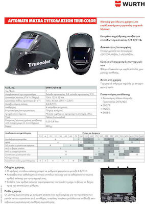 Wurth Welding Helmet with 100x65mm Visual Field Black