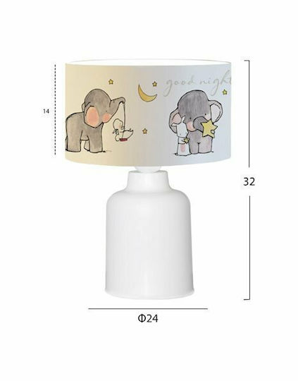 HomeMarkt Kids Table Lamp Elephant with Design Projection White 24x24x32cm