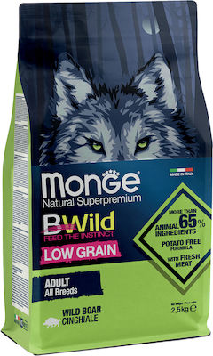 Monge BWild Low Grain All Breeds 2.5kg Ξηρά Τροφή με Λίγα Σιτηρά για Ενήλικους Σκύλους με Αγριογούρουνο Wild Boar