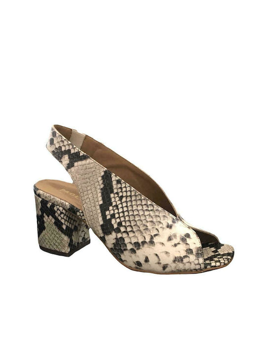 Paola Ferri Leather Women's Sandals Roccia Snake Print with Chunky Medium Heel