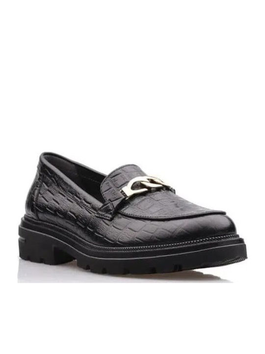 Leder Damen Mokassins Black Croco