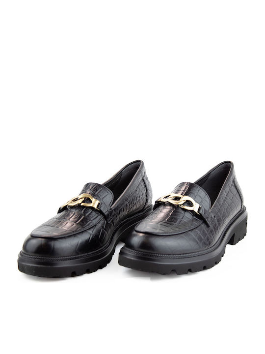 Leder Damen Mokassins Black Croco