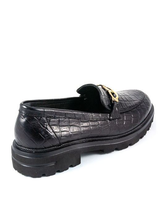 Leder Damen Mokassins Black Croco