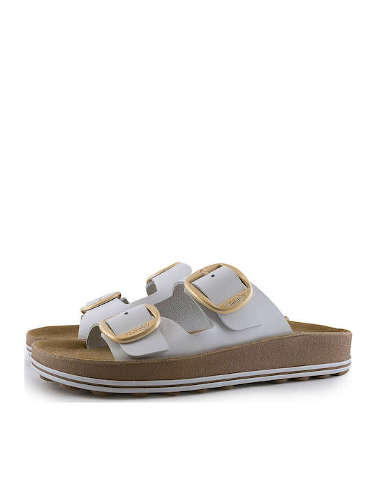 Despoina Leather Women's Flat Sandals Anatomic in White Color