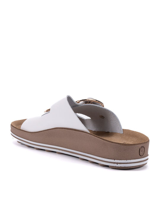 Despoina Leather Women's Flat Sandals Anatomic in White Color