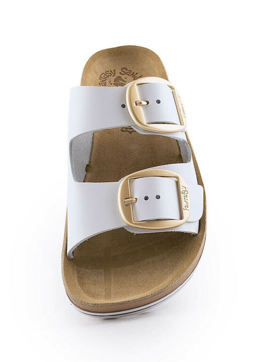 Despoina Leather Women's Flat Sandals Anatomic in White Color
