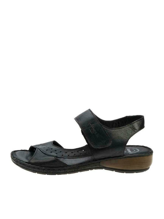 Leather Women's Flat Sandals Anatomic in Black Color