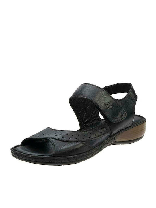 Leather Women's Flat Sandals Anatomic in Black Color
