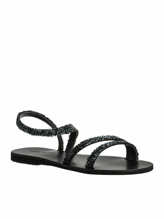 Leder Flache Sandalen für Damen in Schwarz Farbe