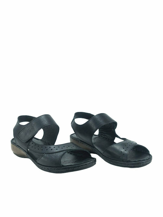 Leather Women's Flat Sandals Anatomic in Black Color