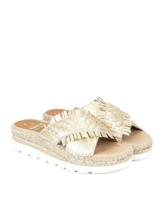 Kanna Leather Women's Flat Sandals Flatforms In Gold Colour