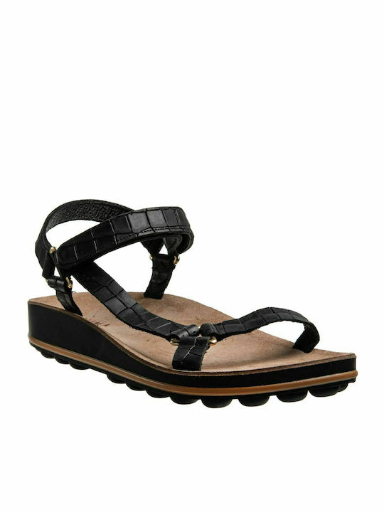 A.NI.MA Belinda 24 Leather Women's Flat Sandals Anatomic with Strap in Black Color