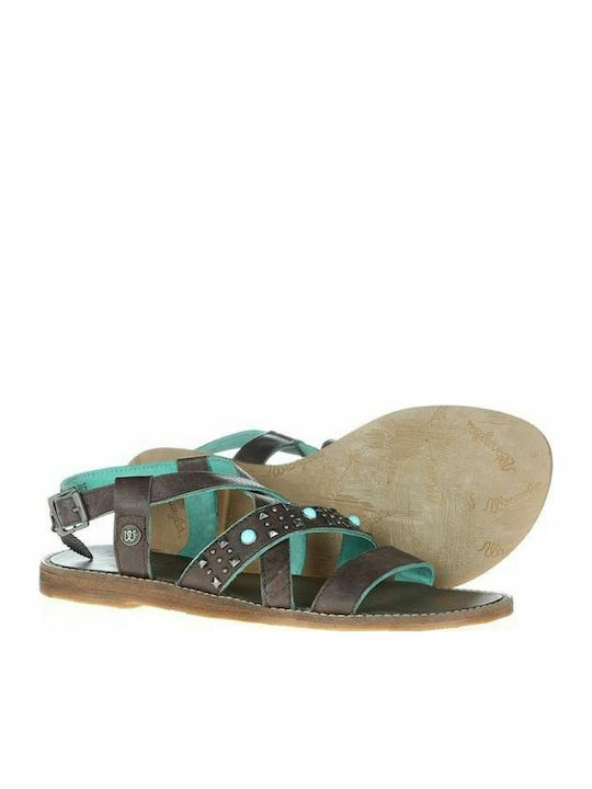 Lola Leder Flache Sandalen für Damen in Braun Farbe