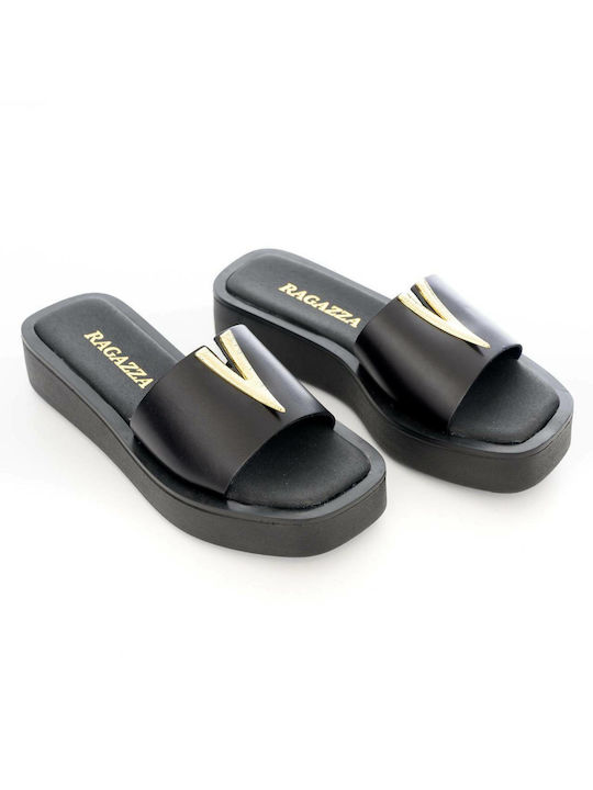 Ragazza Leather Women's Flat Sandals Anatomic in Black Color