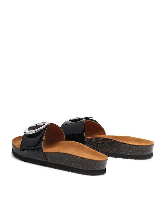 Leather Women's Flat Sandals in Black Color