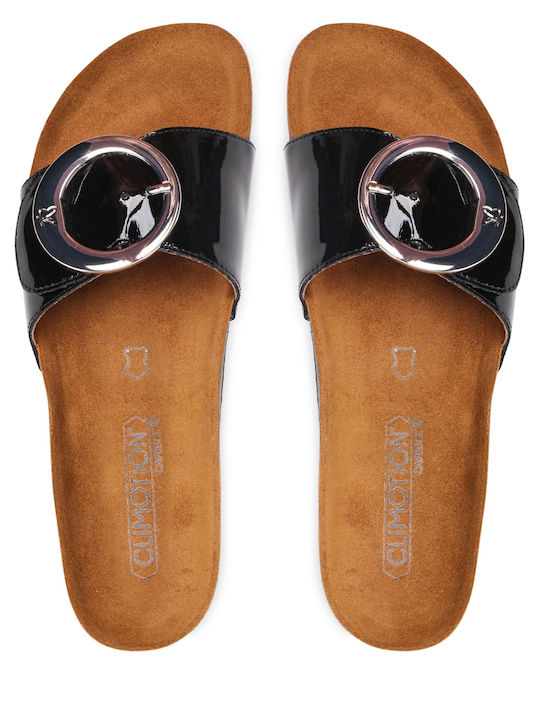 Leather Women's Flat Sandals in Black Color
