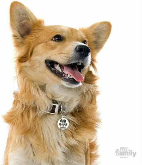 My Family All You Need is Dog Dog ID Tag Circular Silver Metal 3.9x3.1cm Personalized