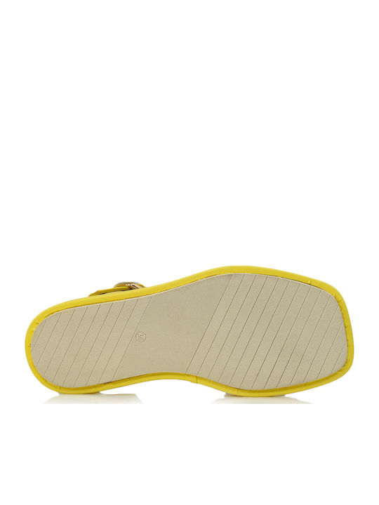 Δερμάτινα Γυναικεία Σανδάλια Flatforms Κίτρινα