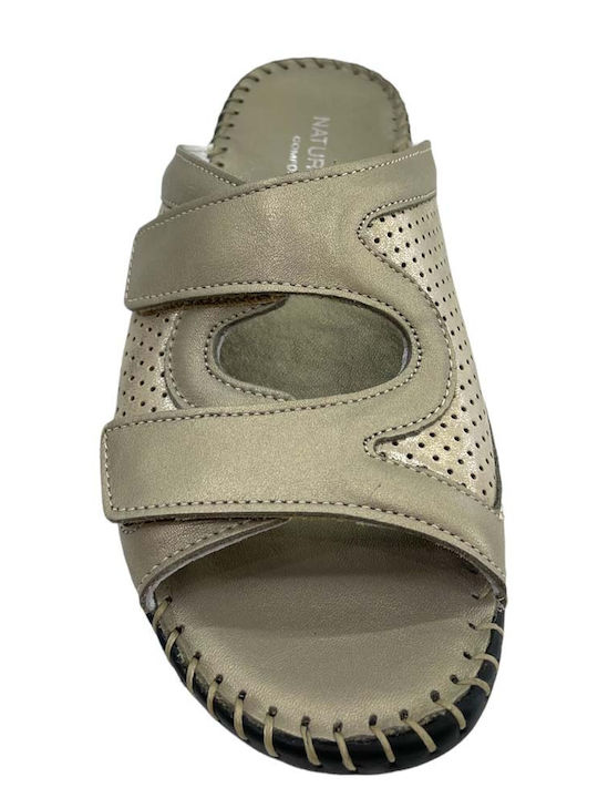 Leder Flache Damen Sandalen Gold