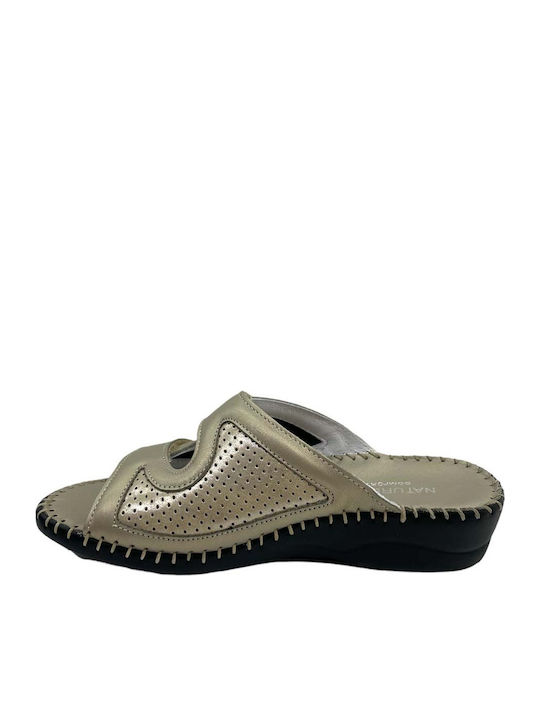 Leder Flache Damen Sandalen Gold