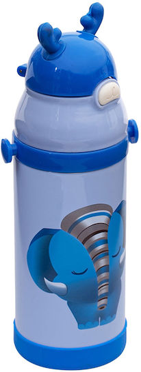 Estia Animals Kids Water Bottle Thermos Stainless Steel with Straw Elephant Blue 350ml