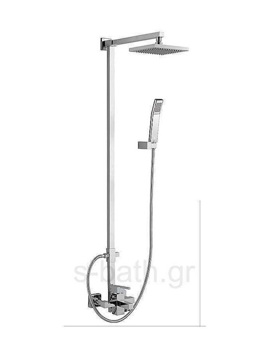 Karag Rubicon Shower Column with Bathtub Mixer 123.6cm Silver