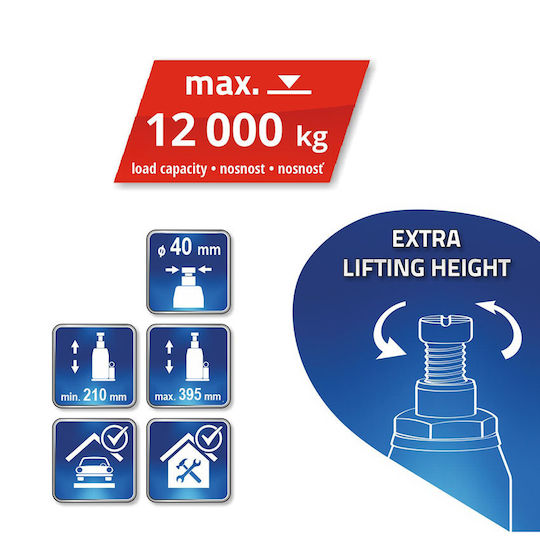 Compass Hydraulic Bottle Jack with Lifting Capacity up to 39.5cm and Weight Capacity up to 12 Tons