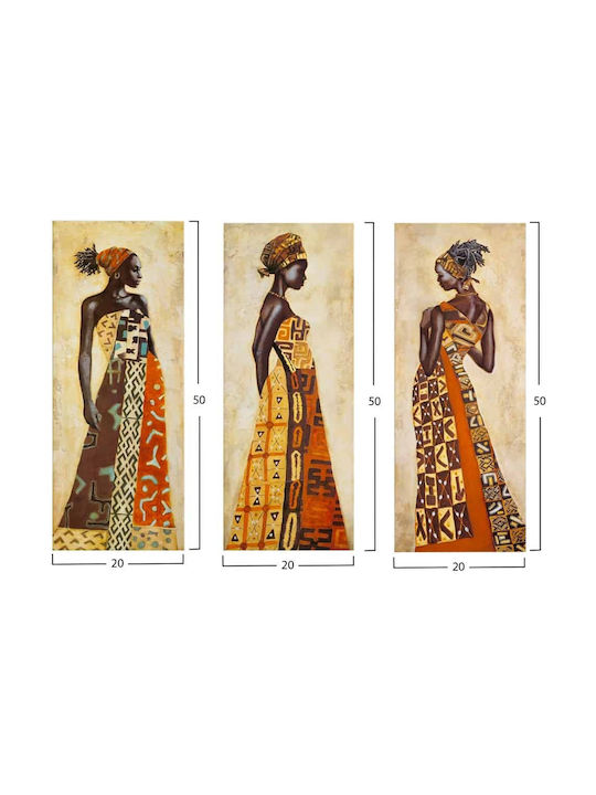 HomeMarkt Africal Style Women Threefold Painting on Canvas 50x60cm
