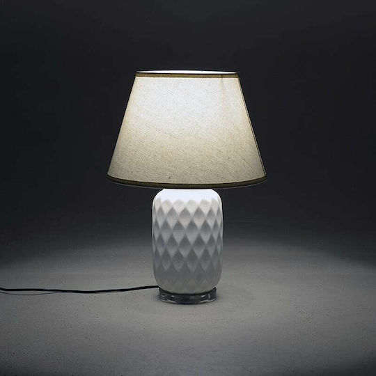 Inart Ceramic Table Lamp for Socket E27 with White Shade and Base