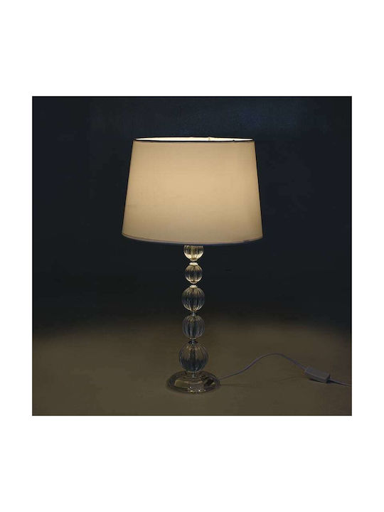 Inart Crystal Table Lamp for Socket E27 with White Shade and Transparent Base