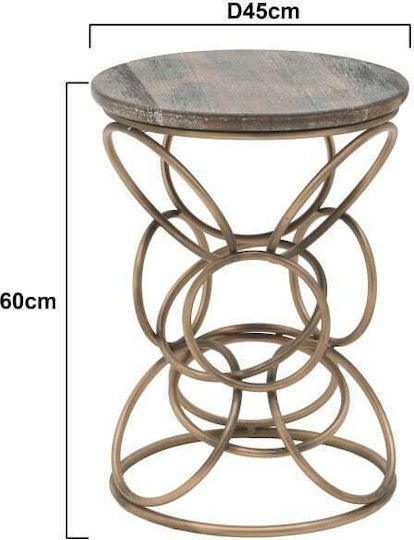 Round Side Table Made of Solid Wood Antique Bronze - Brown M45xP45xH60cm