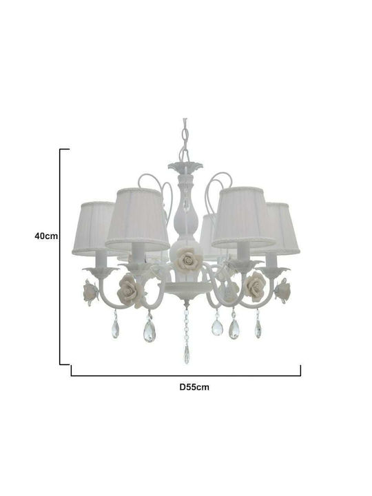 Inart Candelabru 8xE14 Ø85cm cu Abajururi Alb 3-10-048-0010