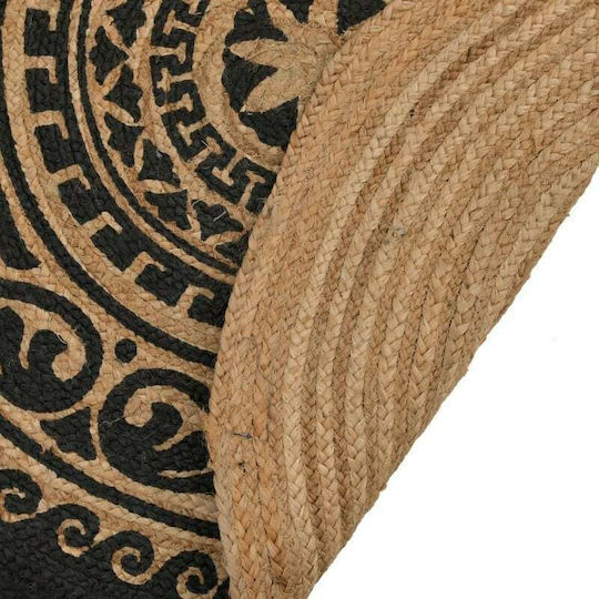 Inart Jute Teppich Rund Sommer aus Jute Black / Natural