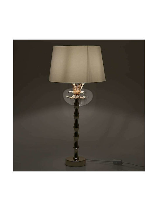 Inart Metal Table Lamp for Socket E27 with White Shade and Gold Base