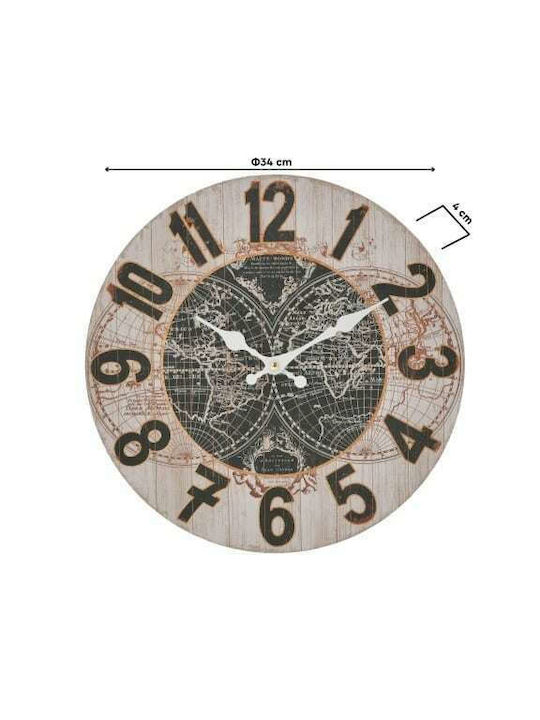 Inart Wall Clock Wooden Natural / Black Ø34cm