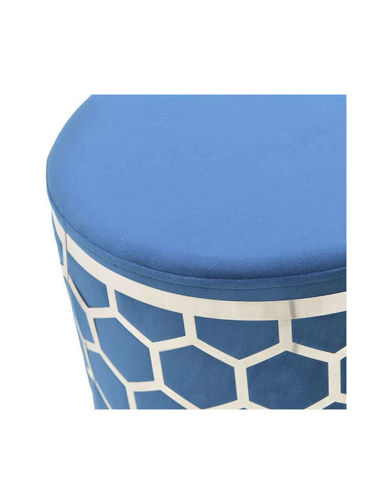 Stool For Living Room Upholstered with Velvet Blue / Silver 36x36x43cm