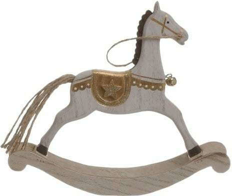 Inart Weihnachtliche Holz Figur Pferd Weiß Länge 5cm 4Stück