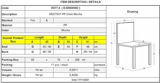 Destiny Stühle Cafe Coffee Mocha 1Stück 48x55x91cm