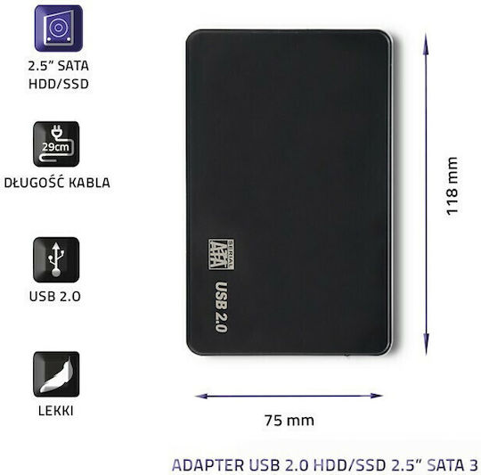 Qoltec Hard Drive Case 2.5" SATA III with connection USB 3.0 in Schwarz color