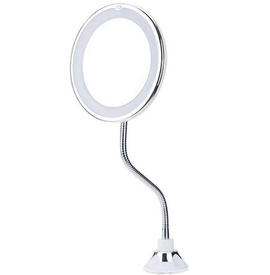 Lighted Wall Mounted Makeup Mirror Zoom x10 17.75cm Silver