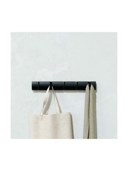 Umbra Wall Hanger Flip Wooden 5 Hooks Black 50.8x3.2x6.7cm