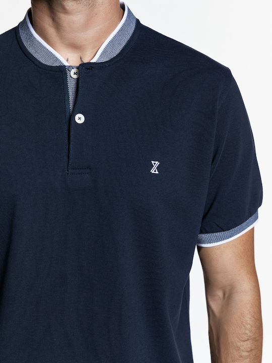 Snta Polo Pique cu mânecă scurtă și guler Jacquard Mao - Blue Navy