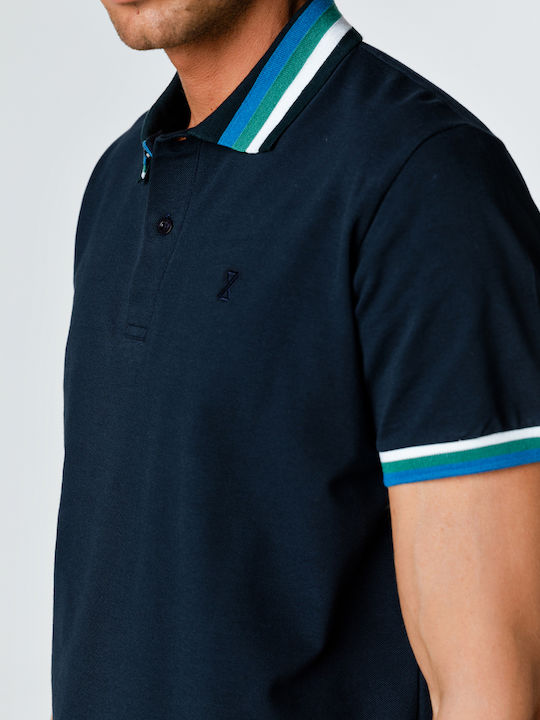 Snta Polo Pique with Short Sleeve & Striped Details - Blue Navy