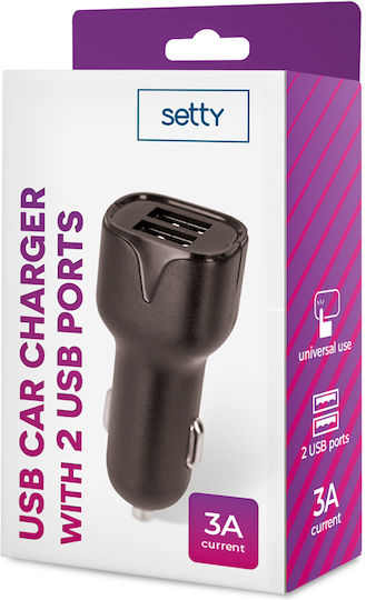 Setty Încărcător Auto 3A cu Porturi: 2xUSB Negru Culoare