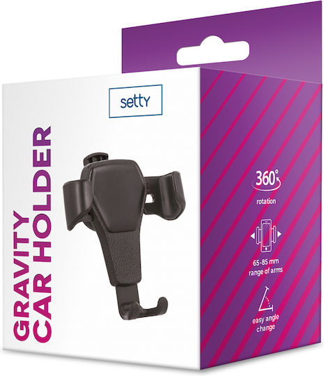 Setty Gravity Air Vent Βάση Κινητού Αυτοκινήτου 4" - 6" με Ρυθμιζόμενα Άγκιστρα Μαύρη