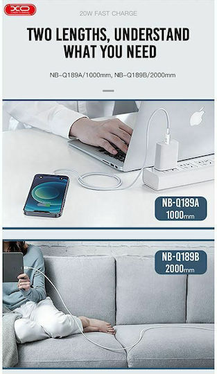 XO NB-Q189B USB-C zu Lightning Kabel 20W Weiß 2m (16.005.0286)