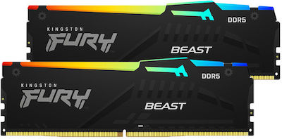 Kingston Fury Beast RGB 64GB DDR5 RAM με 2 Modules (2x32GB) και Ταχύτητα 5600 για Desktop