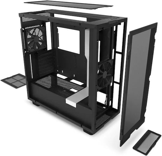 NZXT H7 Flow (2022) Геймърско бюро Midi Tower Компютърна кутия със страничен прозорец Matte White/Matte Black